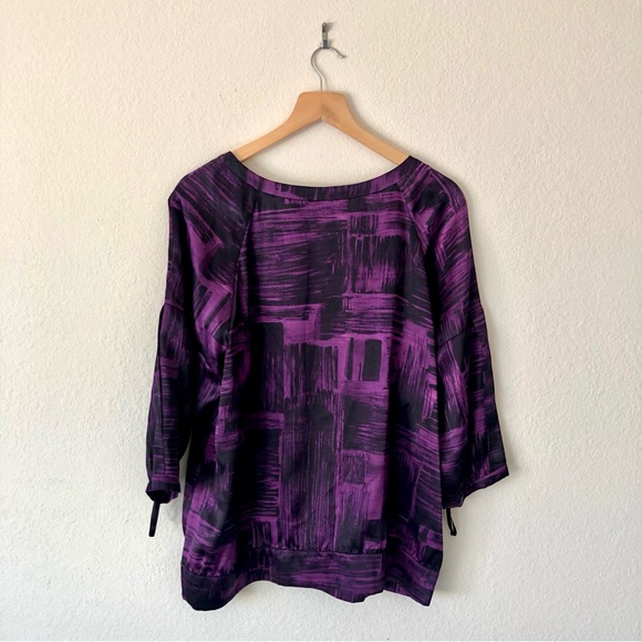 ANNE KLEIN 100% Silk Purple & Black Paint Brush Pattern Blouse – Women's Large - Picture 2 of 10